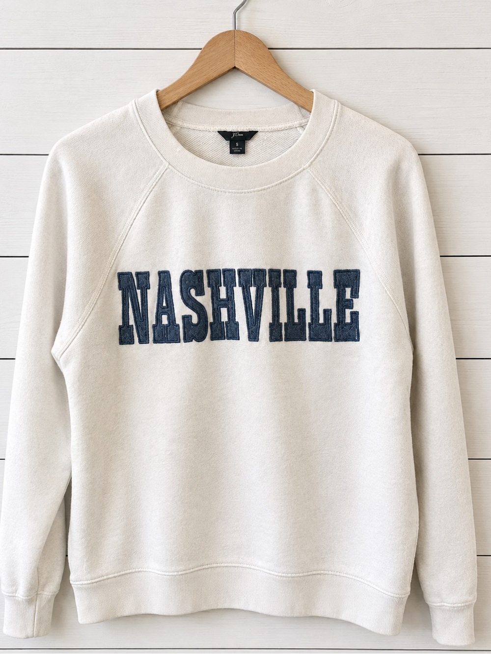 J. Crew White And Blue Nashville Long Sleeve Classic Crewneck Sweater Size Small